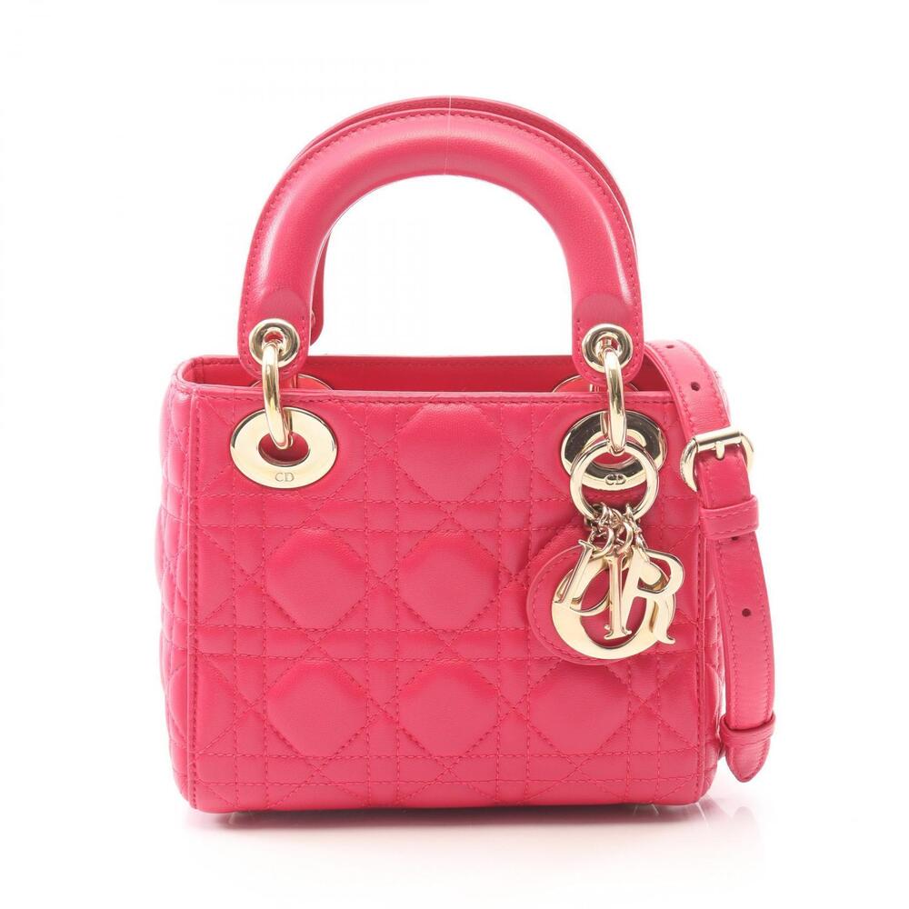 Christian Dior Lady Cannage Handbag Leather Pink